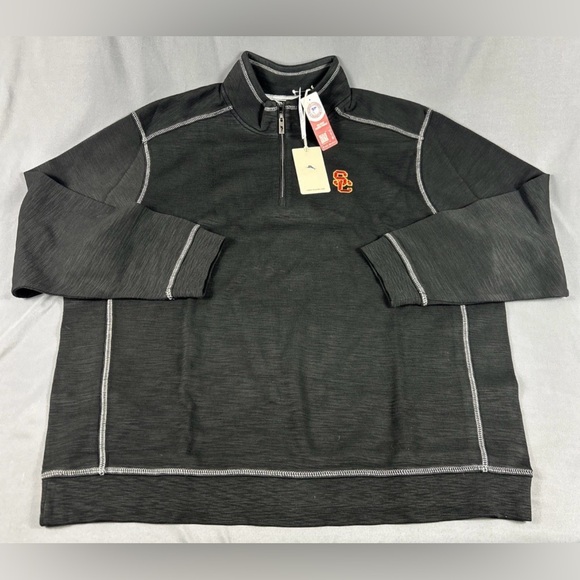 Tommy Bahama Golf Pullover USC Logo 1/4 Zip Black Cotton Lyocell